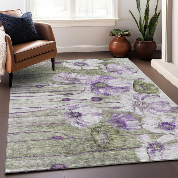 HomeRoots 9' X 12' Transitional Floral Washable Area Rug - Stain Resistant, UV Protected, Perfect for Families! 657316