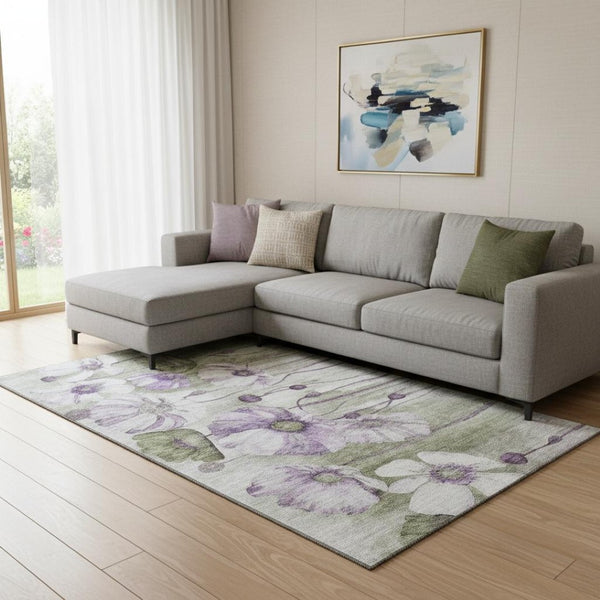 HomeRoots 9' X 12' Transitional Floral Washable Area Rug - Stain Resistant, UV Protected, Perfect for Families! 657316