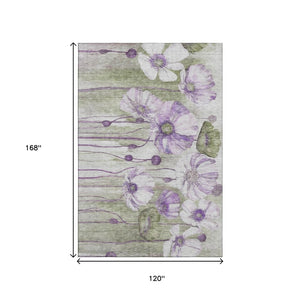 HomeRoots 10' Washable Floral Area Rug in Purple, Green & Ivory - Durable, Stain-Resistant, UV Protected Design 657317