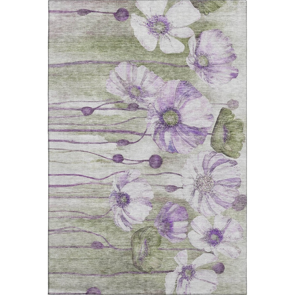 HomeRoots 10' Washable Floral Area Rug in Purple, Green & Ivory - Durable, Stain-Resistant, UV Protected Design 657317