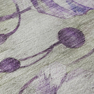 HomeRoots 10' Washable Floral Area Rug in Purple, Green & Ivory - Durable, Stain-Resistant, UV Protected Design 657317