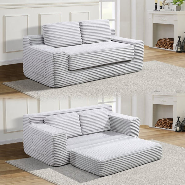 English Elm Corduroy Cloud Convertible Floor Sofa Foam Sleeper for Apartment Living Rooms Gray W3739P368460