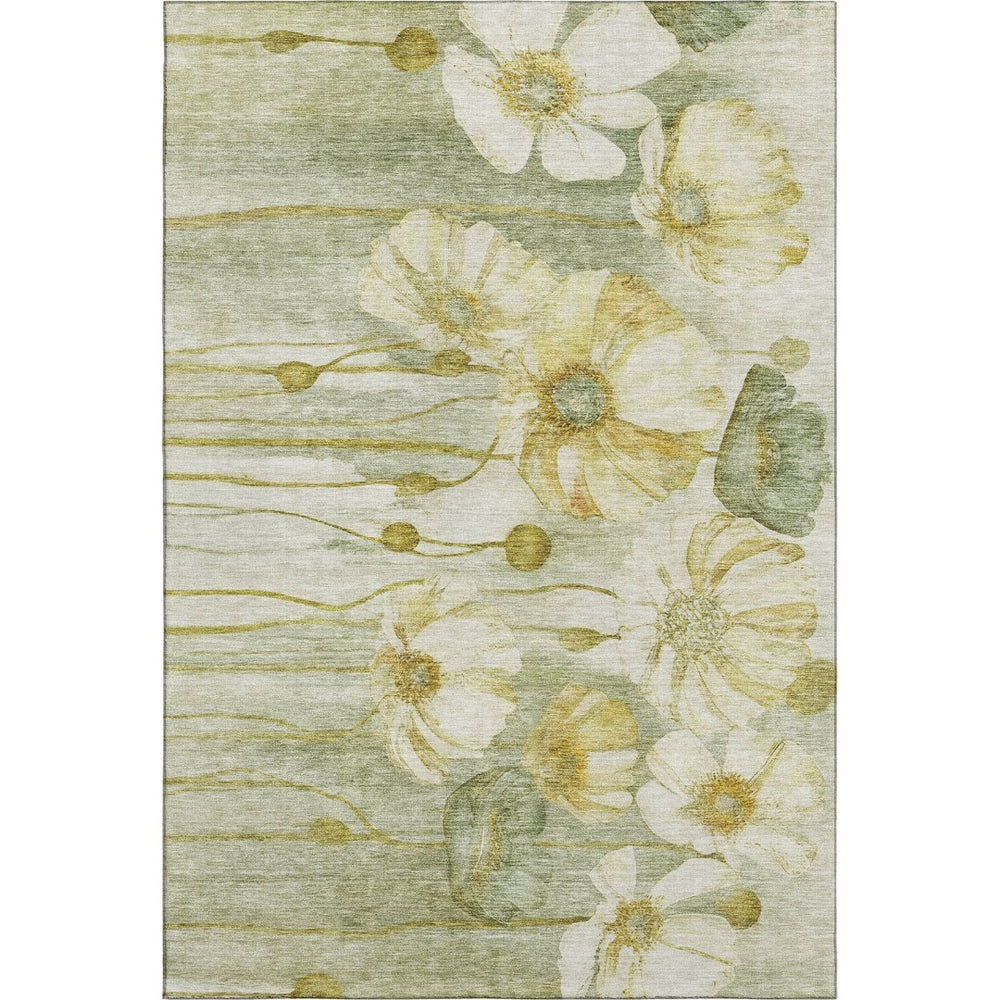 HomeRoots 8' X 10' Sage Gold Ivory Floral Area Rug - Washable, Stain-Resistant, UV Protected for Any Room 657321