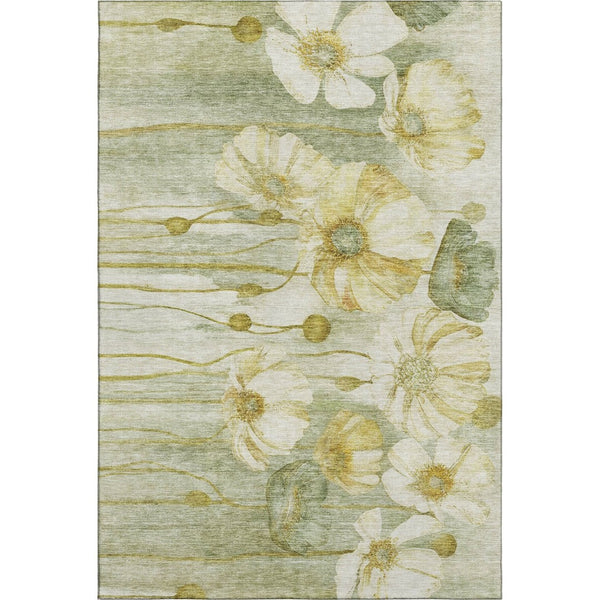 HomeRoots 8' X 10' Sage Gold Ivory Floral Area Rug - Washable, Stain-Resistant, UV Protected for Any Room 657321