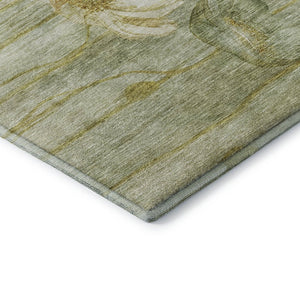 HomeRoots 9' X 12' Floral Area Rug in Sage, Gold & Ivory - Washable, UV Protected, Stain Resistant Design 657322
