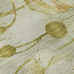 HomeRoots 9' X 12' Floral Area Rug in Sage, Gold & Ivory - Washable, UV Protected, Stain Resistant Design 657322
