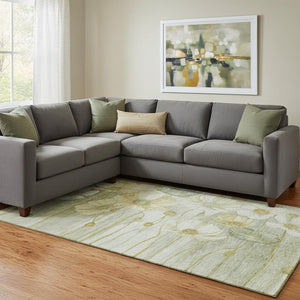 HomeRoots 9' X 12' Floral Area Rug in Sage, Gold & Ivory - Washable, UV Protected, Stain Resistant Design 657322