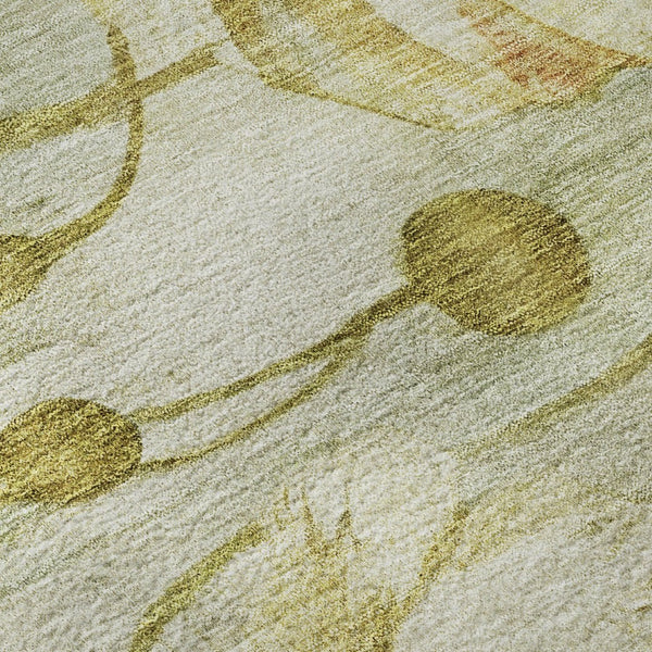 HomeRoots 10' X 14' Elegant Sage Gold Ivory Floral Washable Area Rug with UV Protection for Busy Homes 657323
