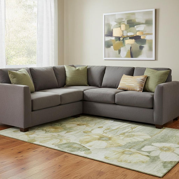HomeRoots 10' X 14' Elegant Sage Gold Ivory Floral Washable Area Rug with UV Protection for Busy Homes 657323