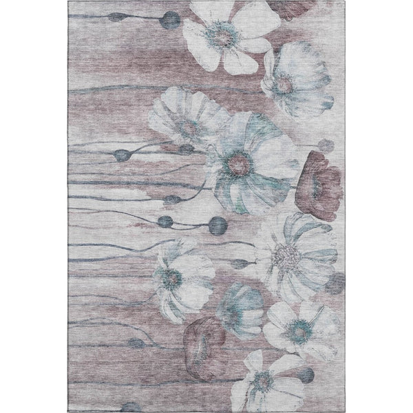 HomeRoots 5' X 8' Teal Mauve Floral Area Rug – Stain-Resistant & UV-Protected for Homes with Kids & Pets! 657325