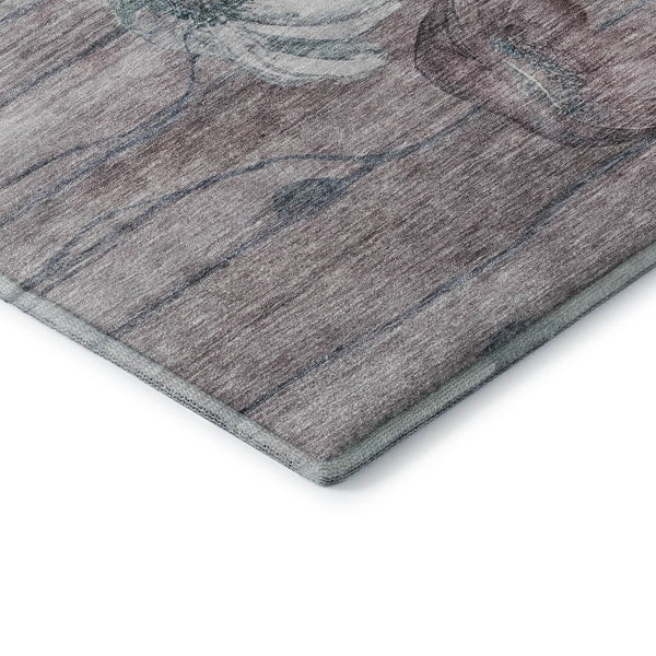 HomeRoots 8' Teal Mauve and Ivory Floral Washable Round Rug - Stylish, Durable, UV-Protected for Every Space! 657326