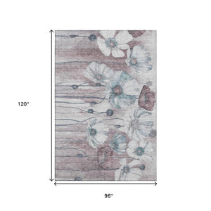 HomeRoots 8' X 10' Floral Washable Area Rug in Teal, Mauve & Ivory - UV Protected, Perfect for Busy Homes! 657327