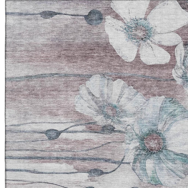 HomeRoots 10' X 14' Teal Mauve Ivory Floral Area Rug – Washable, UV Protected & Durable for Busy Homes 657329