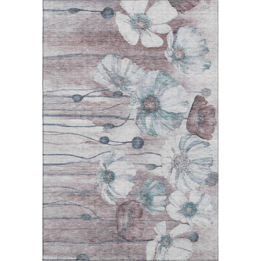 HomeRoots 10' X 14' Teal Mauve Ivory Floral Area Rug – Washable, UV Protected & Durable for Busy Homes 657329