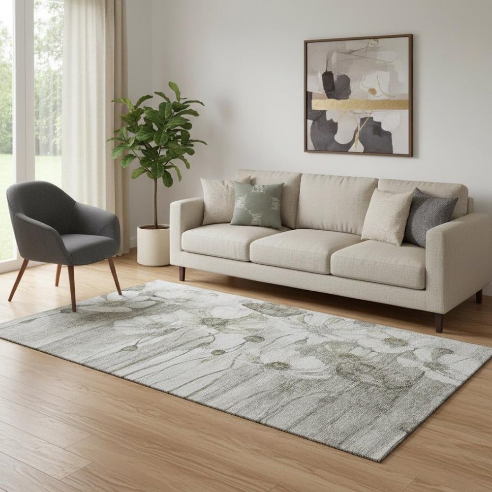 HomeRoots 5' X 8' Washable Taupe and Ivory Floral Area Rug with UV Protection - Soft, Durable, and Stylish! 657331