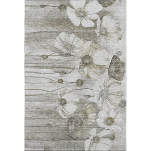 HomeRoots 8' X 10' Elegant Taupe & Ivory Floral Area Rug - Washable, UV-Protected, Stain-Resistant Design 657333