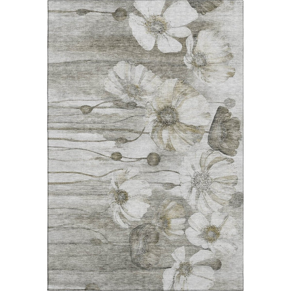 HomeRoots 8' X 10' Elegant Taupe & Ivory Floral Area Rug - Washable, UV-Protected, Stain-Resistant Design 657333