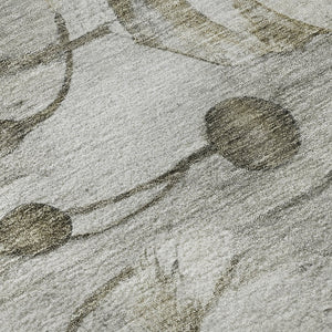 HomeRoots 8' X 10' Elegant Taupe & Ivory Floral Area Rug - Washable, UV-Protected, Stain-Resistant Design 657333