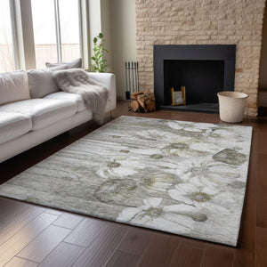 HomeRoots 8' X 10' Elegant Taupe & Ivory Floral Area Rug - Washable, UV-Protected, Stain-Resistant Design 657333