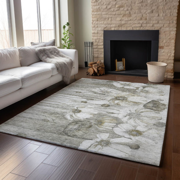 HomeRoots 8' X 10' Elegant Taupe & Ivory Floral Area Rug - Washable, UV-Protected, Stain-Resistant Design 657333
