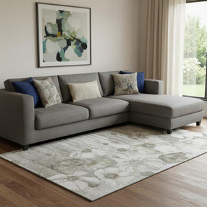 HomeRoots 8' X 10' Elegant Taupe & Ivory Floral Area Rug - Washable, UV-Protected, Stain-Resistant Design 657333