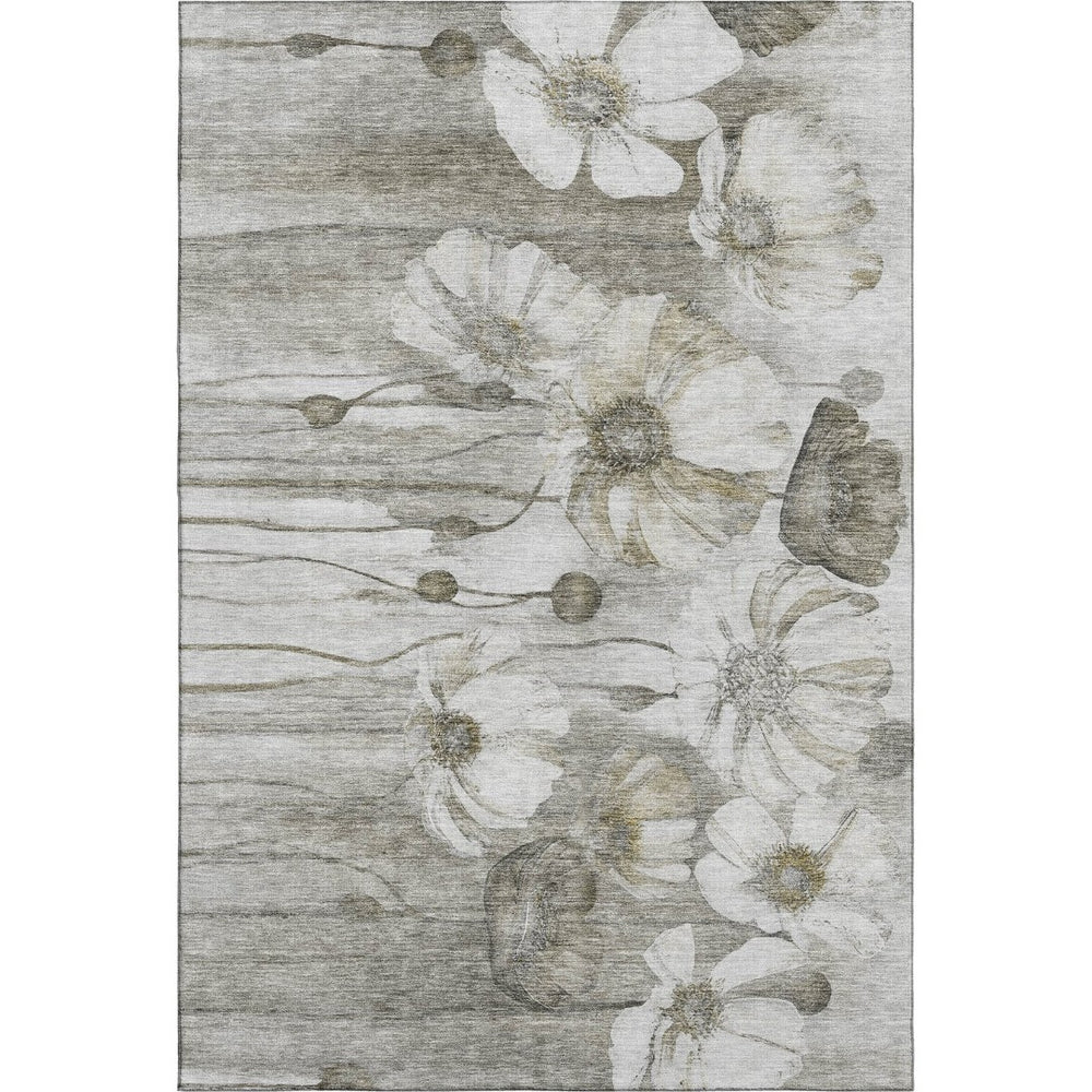 HomeRoots 9' X 12' Elegant Taupe & Ivory Floral Washable Area Rug with UV Protection for Busy Homes 657334