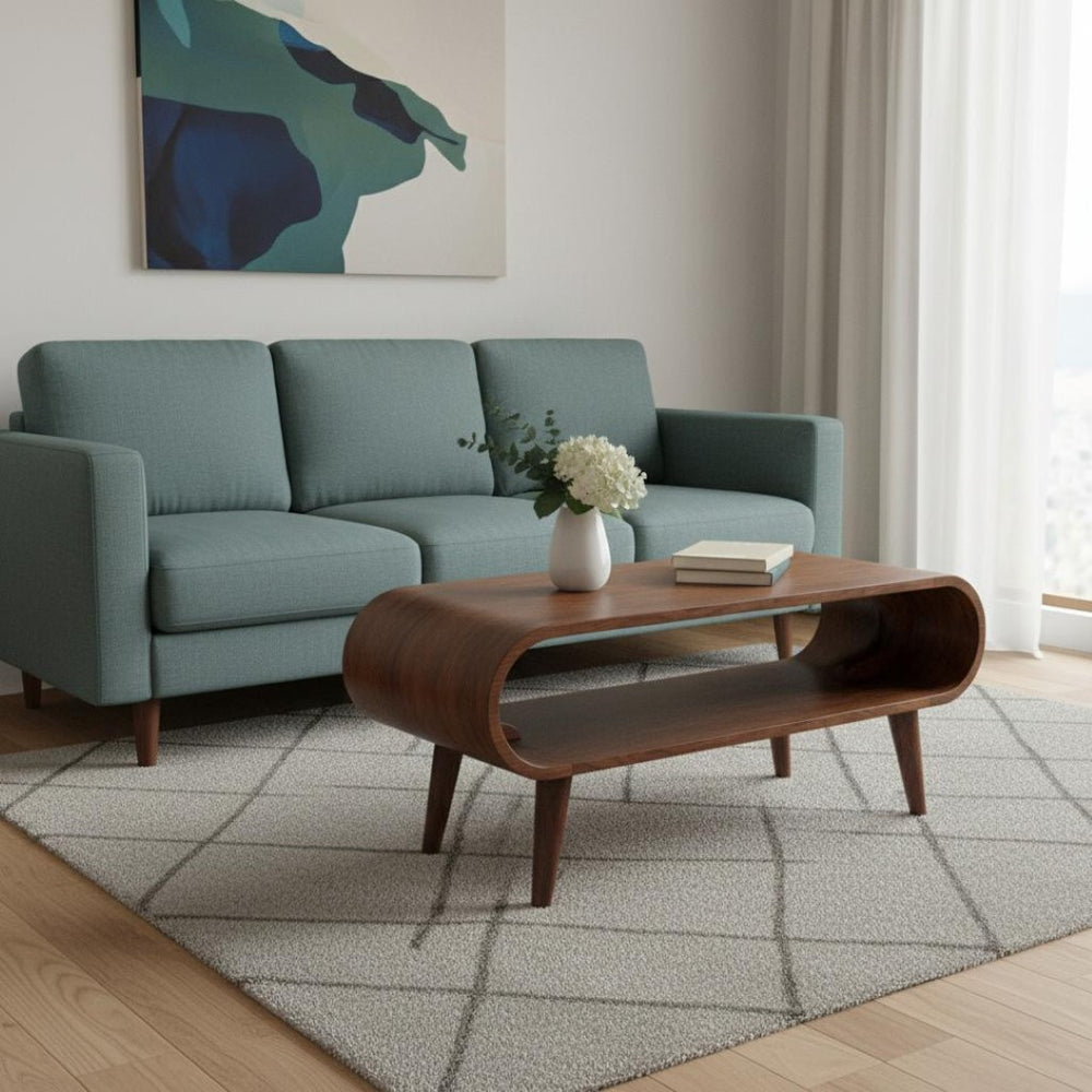 HomeRoots 35" Chestnut Solid Wood Coffee Table with Shelf - Elegant Design, Versatile Storage for Any Space 657336