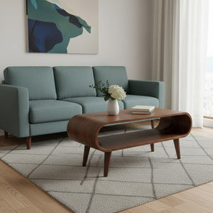 HomeRoots 35" Chestnut Solid Wood Coffee Table with Shelf - Elegant Design, Versatile Storage for Any Space 657336