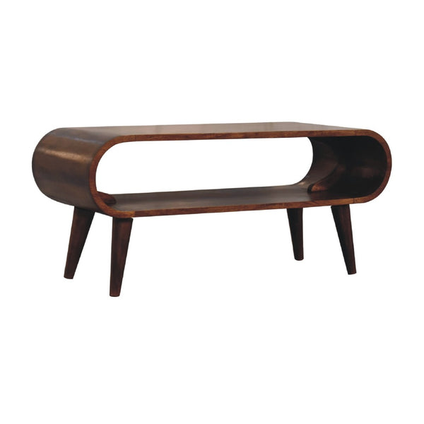 HomeRoots 35" Chestnut Solid Wood Coffee Table with Shelf - Elegant Design, Versatile Storage for Any Space 657336