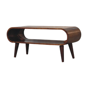 HomeRoots 35" Chestnut Solid Wood Coffee Table with Shelf - Elegant Design, Versatile Storage for Any Space 657336