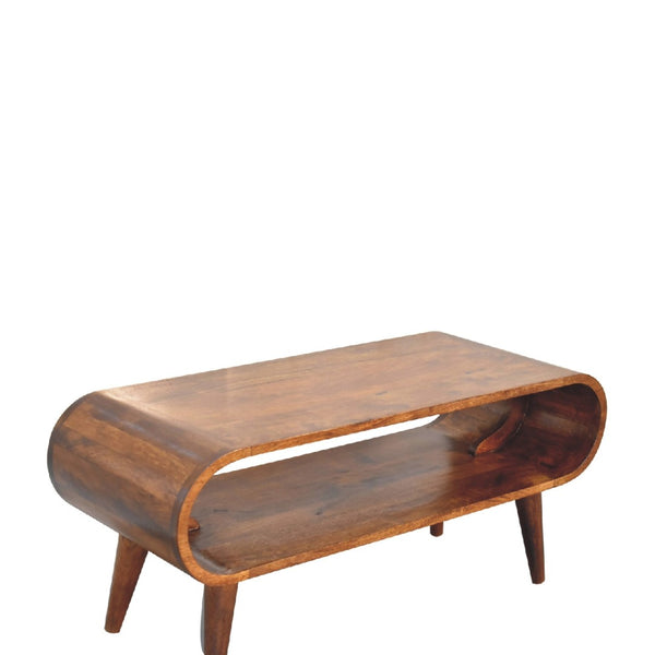 HomeRoots 35" Chestnut Solid Wood Coffee Table with Shelf - Elegant Design, Versatile Storage for Any Space 657336