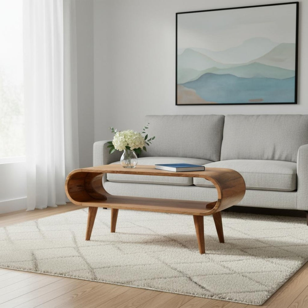 HomeRoots 35" Oak Solid Wood Coffee Table – Handcrafted Elegance with Shelf for Stylish Living Room Storage 657338