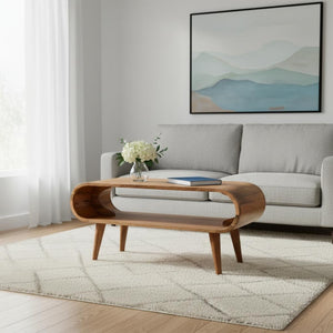 HomeRoots 35" Oak Solid Wood Coffee Table – Handcrafted Elegance with Shelf for Stylish Living Room Storage 657338