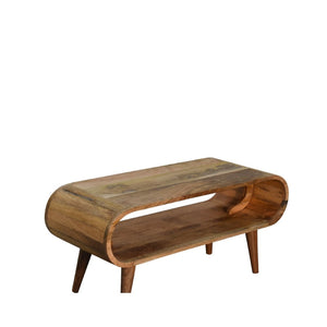 HomeRoots 35" Oak Solid Wood Coffee Table – Handcrafted Elegance with Shelf for Stylish Living Room Storage 657338