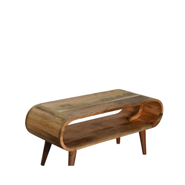 HomeRoots 35" Oak Solid Wood Coffee Table – Handcrafted Elegance with Shelf for Stylish Living Room Storage 657338