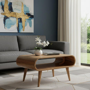 HomeRoots 32" Oak Solid Wood Coffee Table with Stylish Shelf - Handcrafted, Durable, Versatile for Any Room 657339