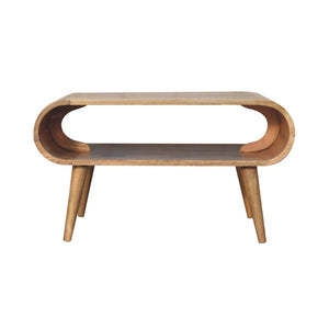 HomeRoots 32" Oak Solid Wood Coffee Table with Stylish Shelf - Handcrafted, Durable, Versatile for Any Room 657339