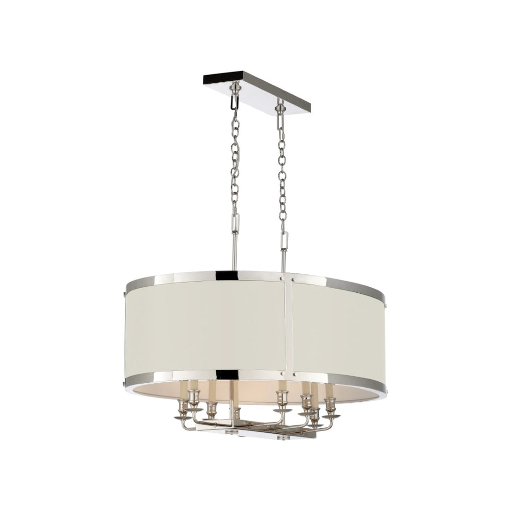 Wildwood High Oval Chandelier – Polished Nickel 8-Light Oval Fixture With Removable Paintable Panels, 38" Wide 65734