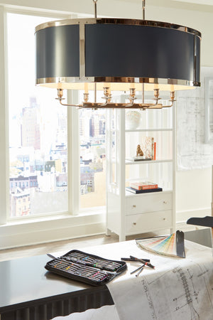 Wildwood High Oval Chandelier – Polished Nickel 8-Light Oval Fixture With Removable Paintable Panels, 38" Wide 65734