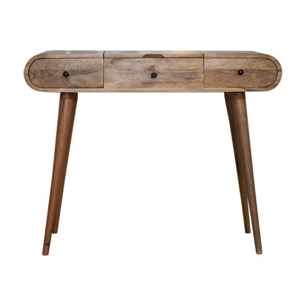 HomeRoots 39" Oak Solid Wood Vanity Table with Mirror - Scandinavian Style, Two Drawers, Elegant Storage Solution 657340