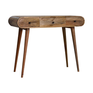 HomeRoots 39" Oak Solid Wood Vanity Table with Mirror - Scandinavian Style, Two Drawers, Elegant Storage Solution 657340
