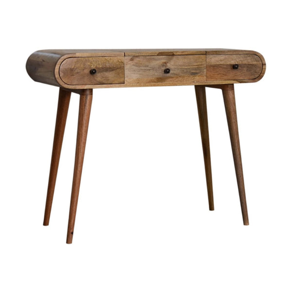 HomeRoots 39" Oak Solid Wood Vanity Table with Mirror - Scandinavian Style, Two Drawers, Elegant Storage Solution 657340