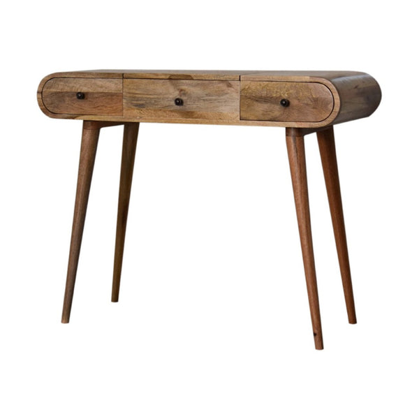 HomeRoots 39" Oak Solid Wood Vanity Table with Mirror - Scandinavian Style, Two Drawers, Elegant Storage Solution 657340