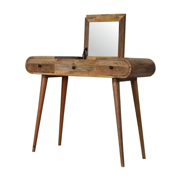 HomeRoots 39" Oak Solid Wood Vanity Table with Mirror - Scandinavian Style, Two Drawers, Elegant Storage Solution 657340