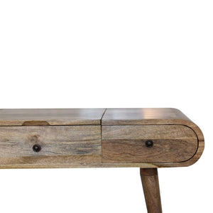 HomeRoots 39" Oak Solid Wood Vanity Table with Mirror - Scandinavian Style, Two Drawers, Elegant Storage Solution 657340