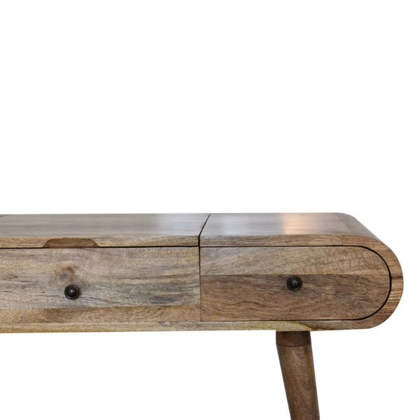 HomeRoots 39" Oak Solid Wood Vanity Table with Mirror - Scandinavian Style, Two Drawers, Elegant Storage Solution 657340