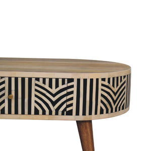 HomeRoots 32" Elegant Black Bone & Oak Solid Wood Oval Coffee Table with 2 Drawers for Modern Living Spaces 657341