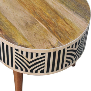 HomeRoots 32" Elegant Black Bone & Oak Solid Wood Oval Coffee Table with 2 Drawers for Modern Living Spaces 657341