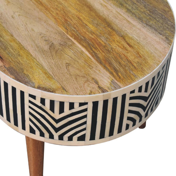 HomeRoots 32" Elegant Black Bone & Oak Solid Wood Oval Coffee Table with 2 Drawers for Modern Living Spaces 657341