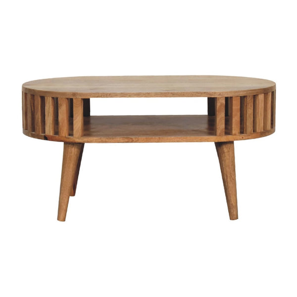 HomeRoots 32" Elegant Solid Oak Oval Coffee Table with Lower Shelf – Handcrafted, Durable & Versatile Design 657342